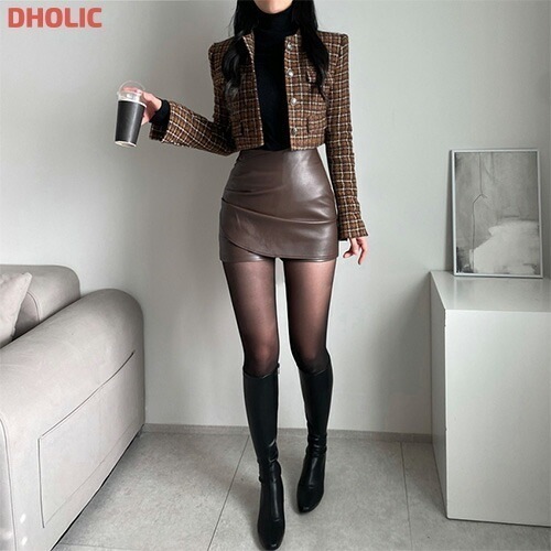 [メガ割りSALE]レザー調サイドタックミニスカートパンツ