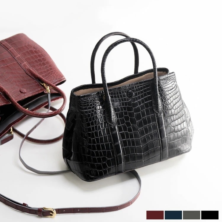 クロコダイルハンドバッグレディースマット両面センター取りHCP2WAYバッグ『クロコ