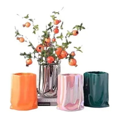 布袋セラミック花瓶網赤軽贅沢皺めっき芸術品金色銀色生け花器