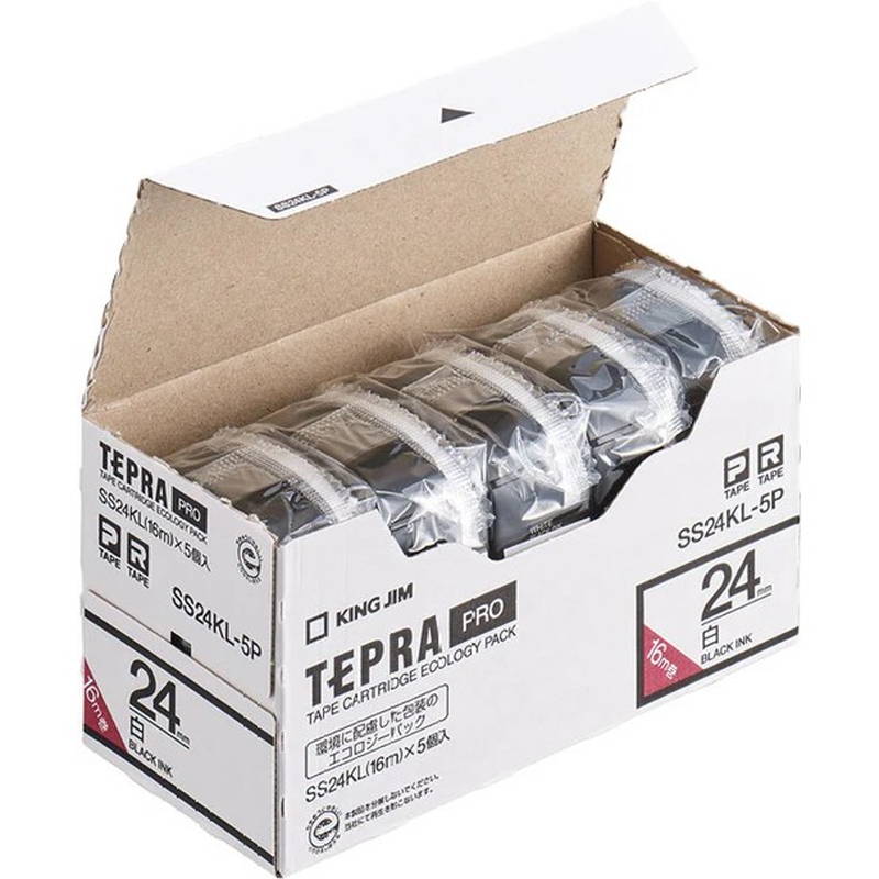 テプラ テープカートリッジ 5個セット 純正 キングジム TEPRA PRO プロ ST24KL-5P 幅24mm 白x黒文字 ロング 16m巻