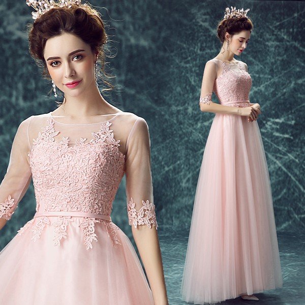 パーティードレス 袖あり 結婚式 フォーマル イブニングドレス 花嫁 カクテルドレス ロングドレス