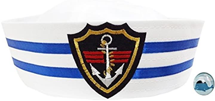白い セーラー帽 水兵 帽子 海軍 ハット くじらピンバッジ付き なりきり2点セット S208 タイ