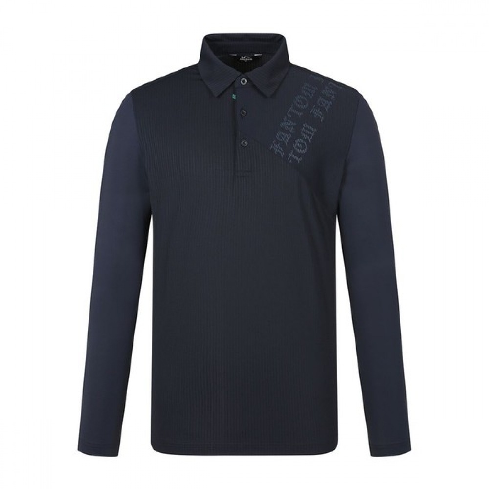 [Phantom] メンズテクスチャードカラークールスリーブカラーロングスリーブTシャツ