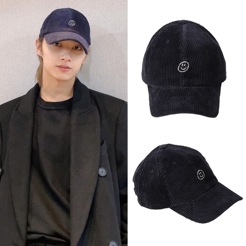 SEVENTEENジュンフィ着用 [ooowl] CORDUROY CAP LOVE DARK NAVY