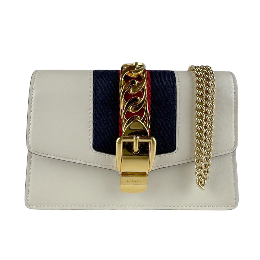 グッチ GUCCI 斜め掛けショルダーバッグ シルヴィ ミニ レザー/メタル アイボリー/ゴールド レディース 494646 z9406