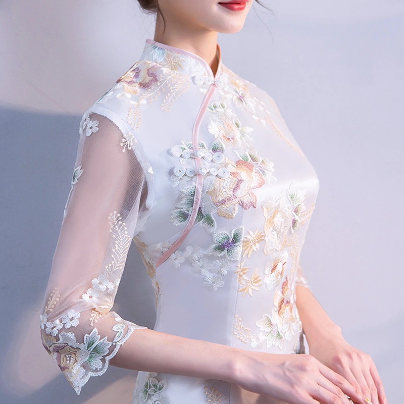 ワンピースドレスドレス威厳のあるエレガント 長さの修正されたチョンサムヤングスリムスリム長袖の少女チャイナドレス