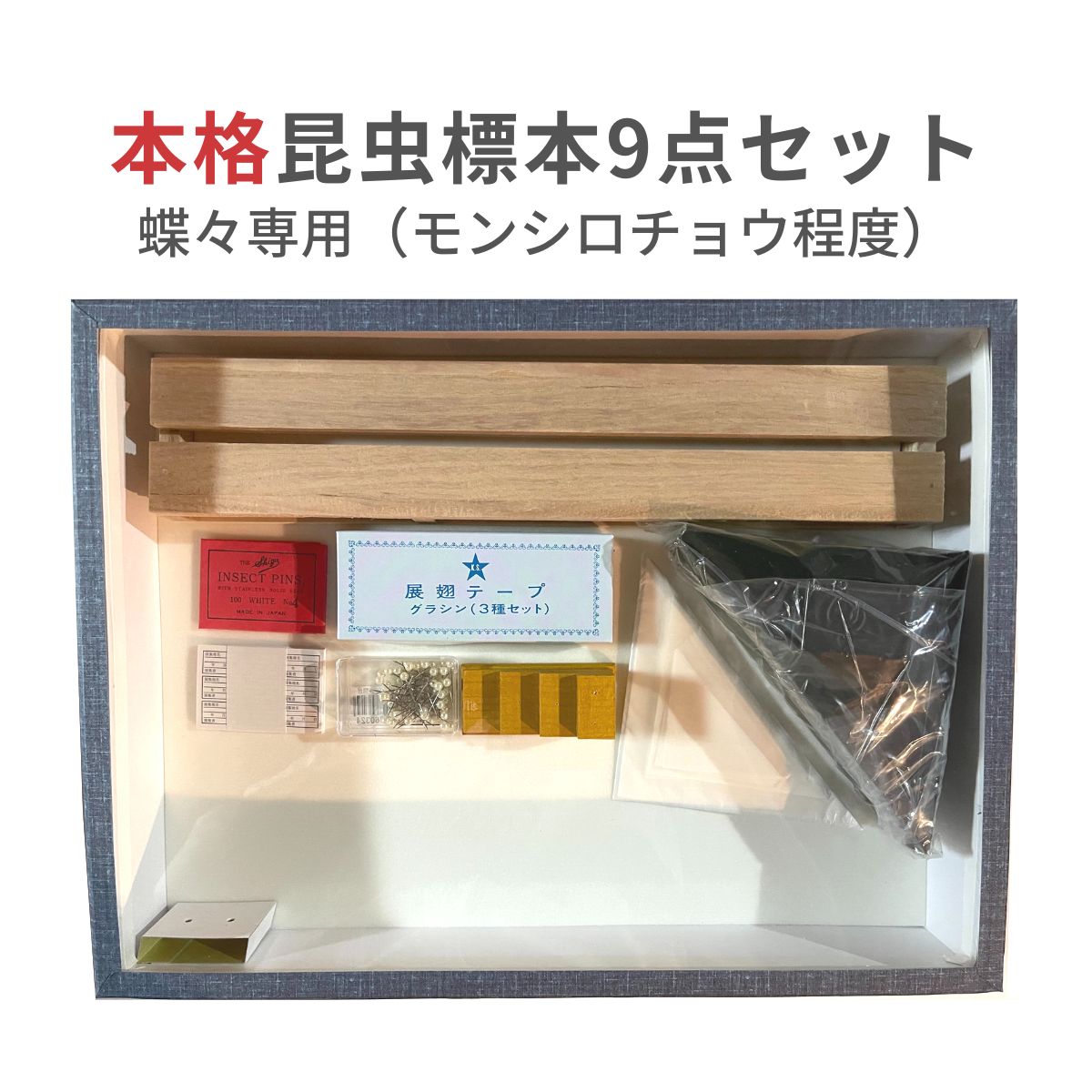 志賀昆虫普及社【本格昆虫標本9点セット 蝶々専用】チョウ トンボ 自由研究 昆虫採集 採取 シガコン 志賀昆蟲普及社 プロ 学者 研究者 日本