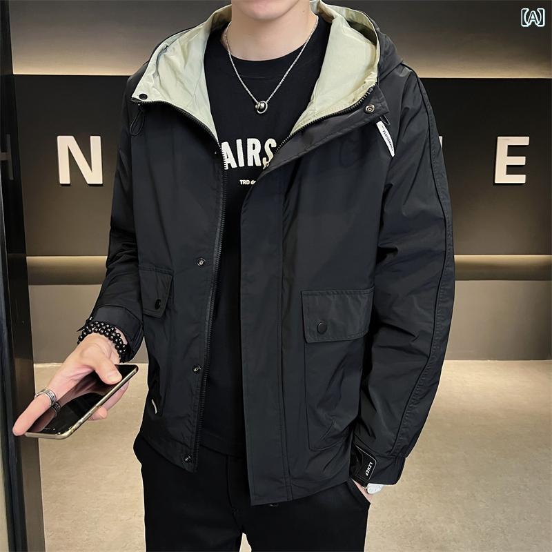メンズ ファッション フード ジャケット 春秋 カジュアル ショート スリム ジャケット 薄手 涼しい