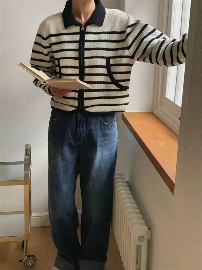 トップス 長袖 お洒落 シャツブラウス ゆったり ジャケット 春 ニットカーディガン カーディガン 配色 重ね着 ニット ボーダー 秋 冬 秋冬 ニット おしゃれ カジュアル レディース カーディガン