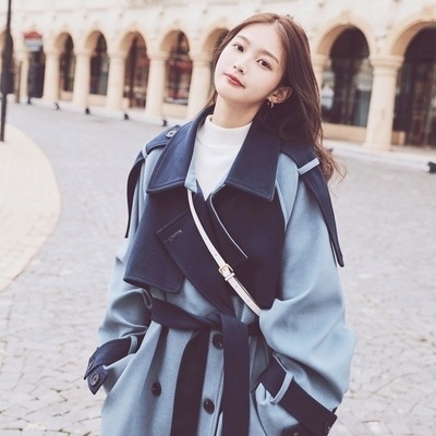 アウター ロングコート トレンチコート 袖あり 長袖 ラグランスリーブ 襟付き デザイン ボタン ダブルブレスト オーバーサイズ ビッグシルエット 美ライン ニュアンス ベルト ウエストマーク 前開き