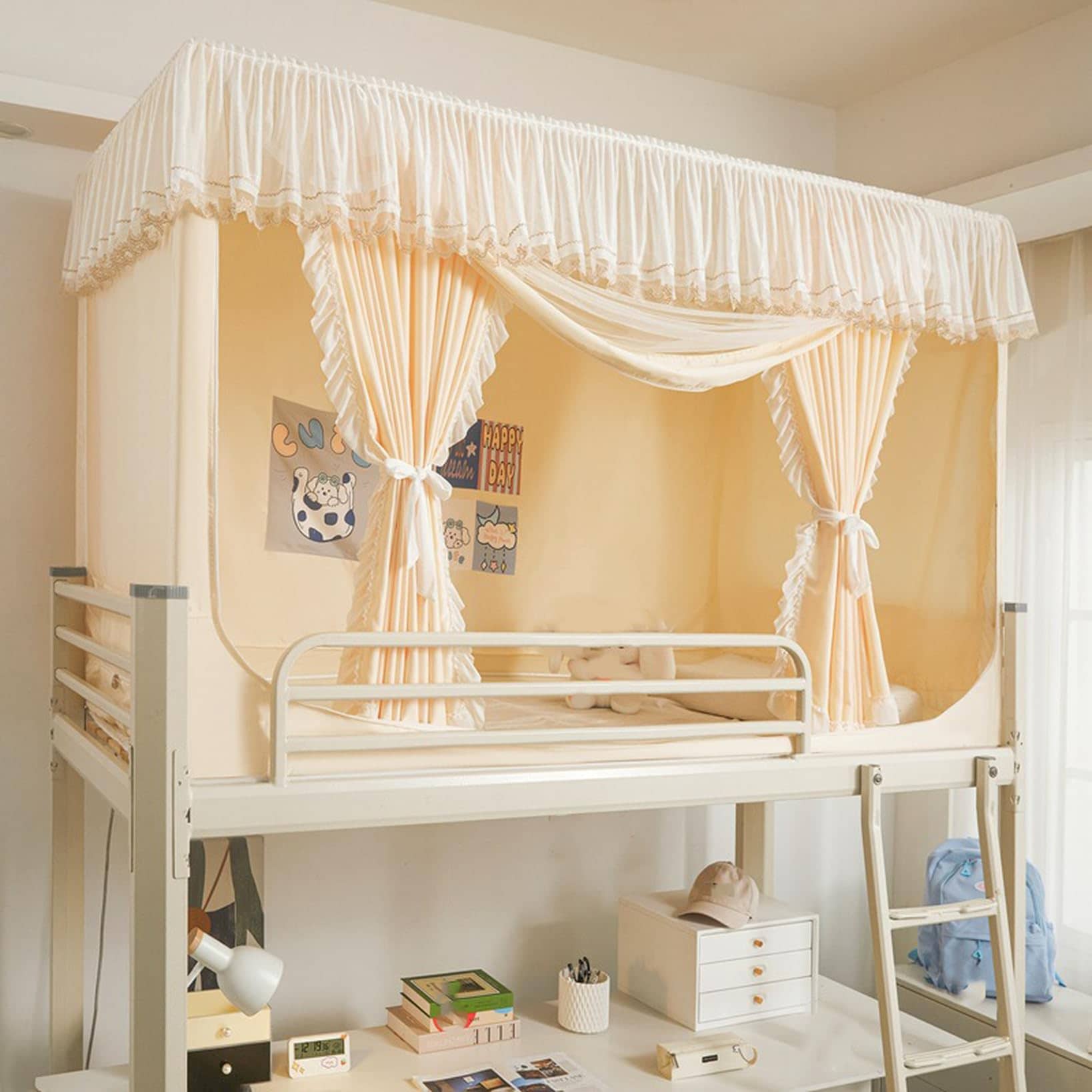 [BKVB] 蚊帳 学生寮 上段蚊帳 シングルベッド 室内カーテン ベッドテント プライバシーテント 通気性 遮光 防虫 防蚊 防塵 多機能 取り付けが便利 蚊対策 全方位 屋内カーテン 90*190