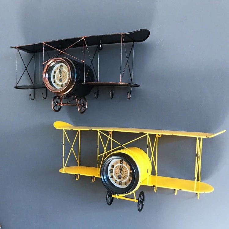 時計 クロック 飛行機 お洒落 アメリカン ブロンズ イエロー ゴールド ホワイト レッド ブラック お洒落 レトロ 壁装飾 インテリア