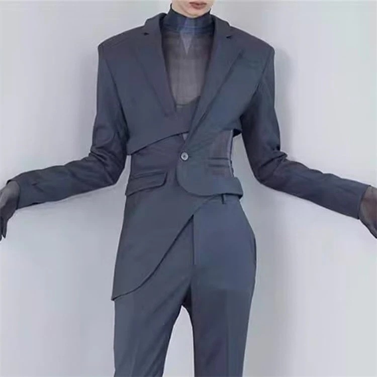 スーツコート 洋服 上着 上品映え カップル 2024春 大人気 透かし彫り スリム 通勤 気質 アシンメトリー