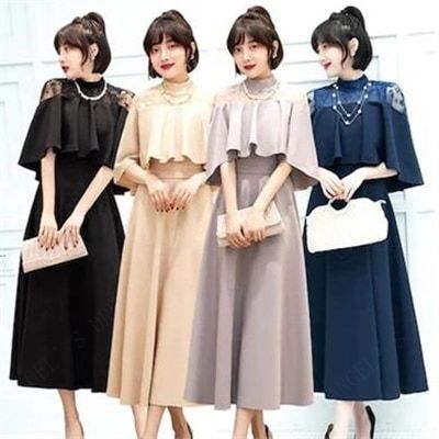 ドレス 結婚式 お呼ばれ パーディー ミモレ丈 パーティードレス レースドレス ワンピース おしゃれ フォーマル 二次会 パーティー お呼ばれ 演奏会 成人式-25