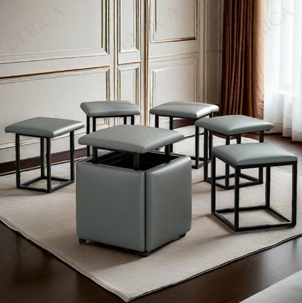 コンビネーションスツール 5in1 スツール スツールセット コンビネーション 5in1スツール テーブル おしゃれ 収納 キャスター キューブ 5脚 セット 布 来客用 椅子 いす イス チェア 北