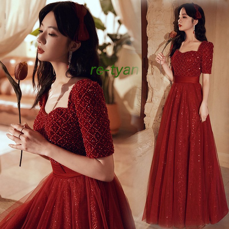 ウェディングドレス マキシ丈ドレス カラードレス 花嫁 パーティードレス 二次会 演奏会イブニングド