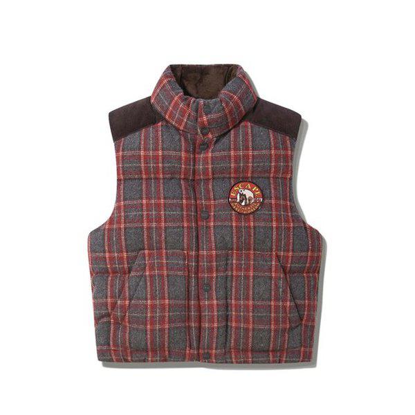 JQ4JPF603 レッドグレー 女性専用 チェック ウール ダウンベスト