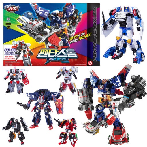 [ハローカーボット] ペンタストームX ライフキヤノンモード 6種類の合体 フロンポリス エースレスキュー スカイダンディ 自動車変身 ロボット おもちゃ