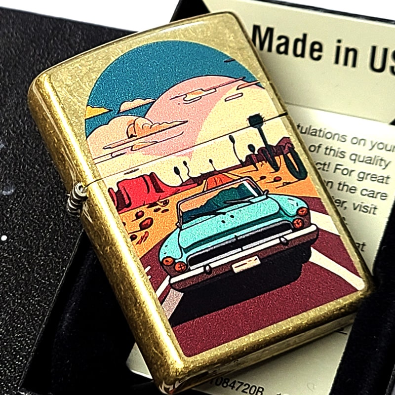 ZIPPO ライター アメリカン クラシック DESERT CAR かっこいい ジッポ 車 ゴールド ストリートユーズド加工 おしゃれ 金 メンズ ギフト Xmas プレゼント