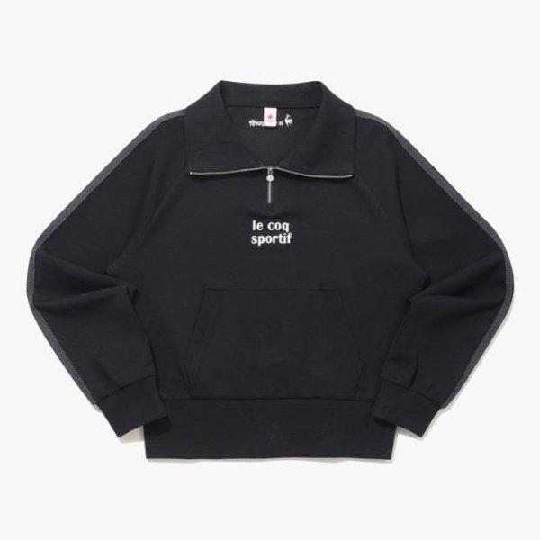 長袖Tシャツ NQJ QQ122OFS12-BLK ウーマンズ モーダル ダブルテンション ルーズクロップ ハーフジップ スウェットシャツ / BLACK