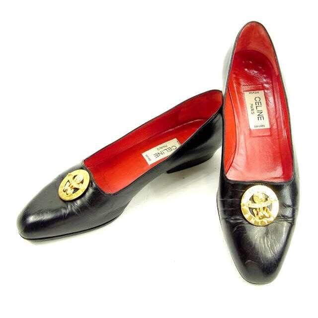 パンプス ＃34　1/2 ブラック ゴールド 中古