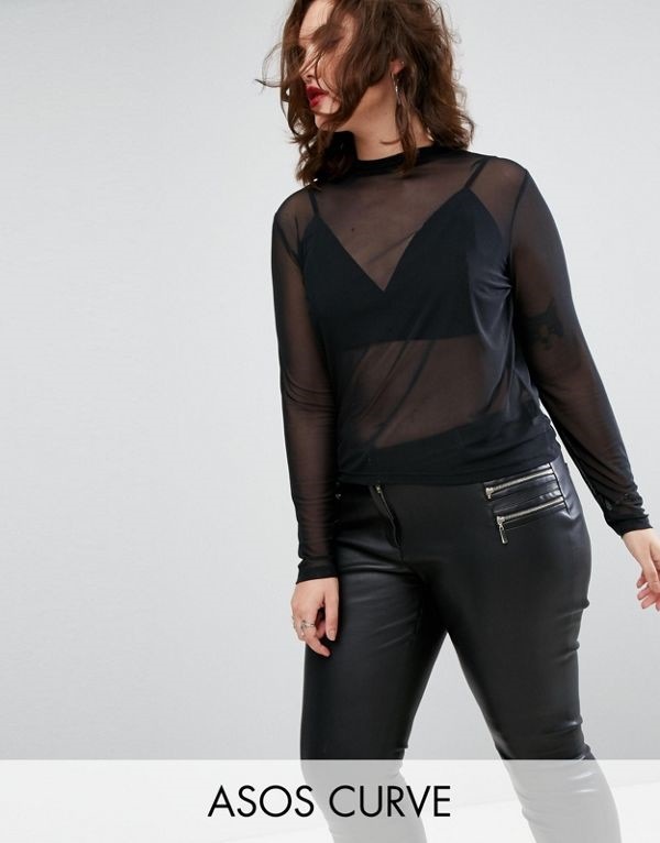ASOS エイソス レディース 大きめサイズ ゆったりサイズ 送料無料 Black CURVE Top in Holey Mesh with Lace Bralet