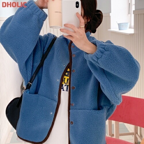 フリースポケットスナップボタンカラージャンパー・1942457