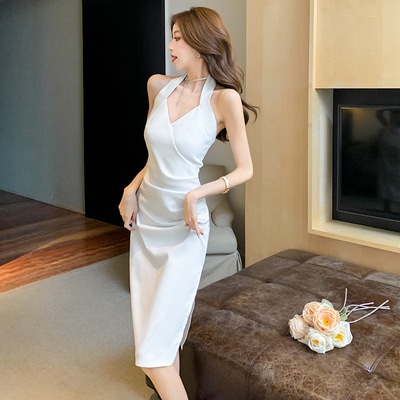 ワンピース デート ワンピドレス ミドル丈 袖なし スリム タイト 細身 かわいい 大人可愛い きれいめ シンプル カジュアル 大人 上品 おしゃれ お洒落 主役級 存在感 夏 10代 20代 30代