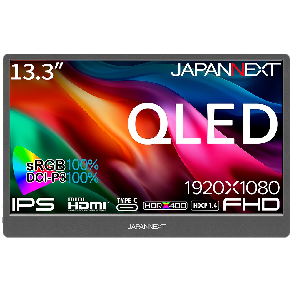JAPANNEXT(ジャパンネクスト) 13.3型 液晶ディスプレイ (フルHD/IPS/光沢/60Hz/25ms/mini HDMI/USB-C/QLEDバックライト/ブルーライト軽減) JNMD