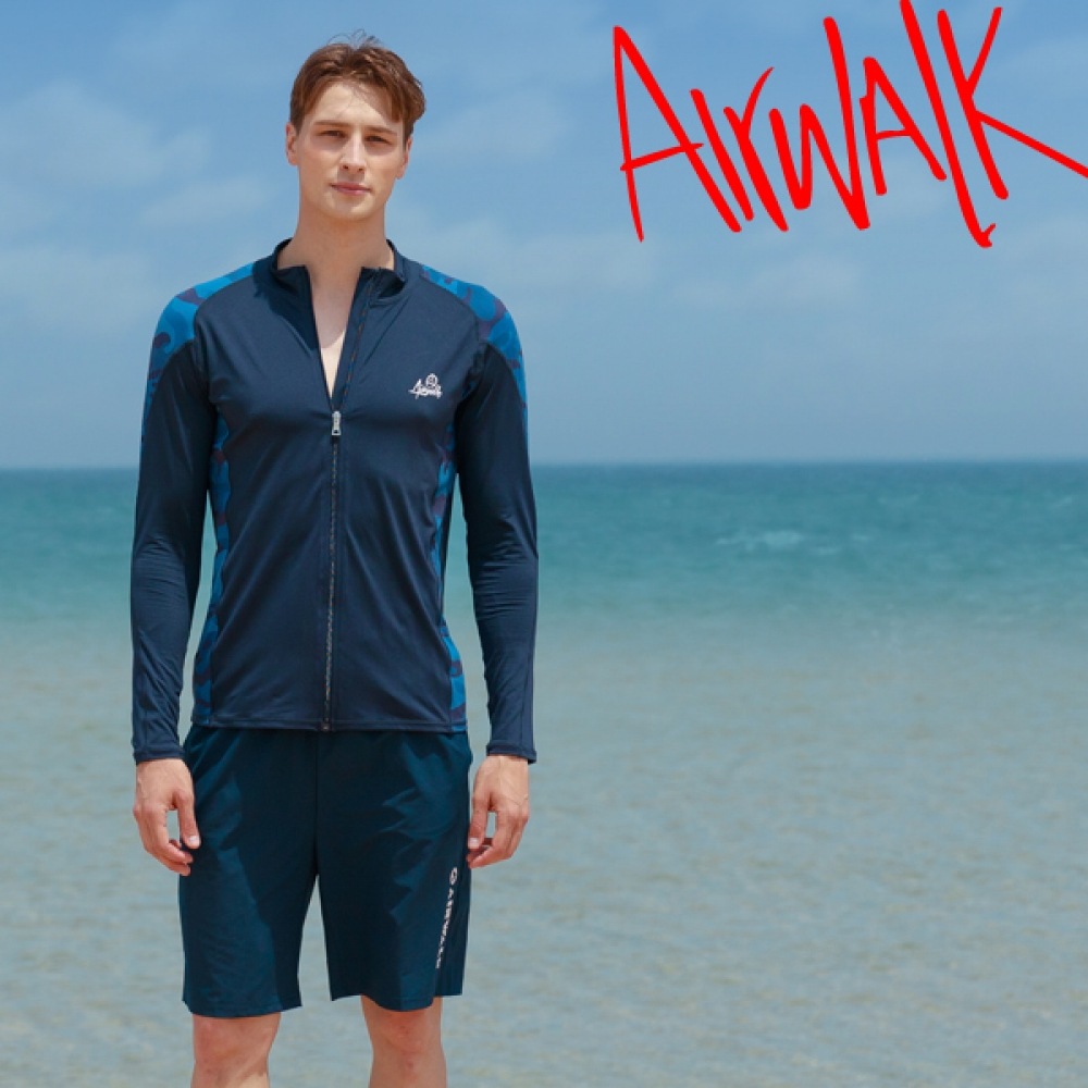 (エアワーク) エアワークサーフメンズラッシュガードセットジップアップ+トランク YAWE5034_NV+LAWE0912_NV