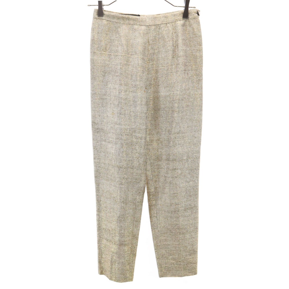 サルヴァトーレフェラガモ 90s イタリア製 オールド スリムパンツ 6 ゴールド Salvatore Ferragamo ラメ入り レディース