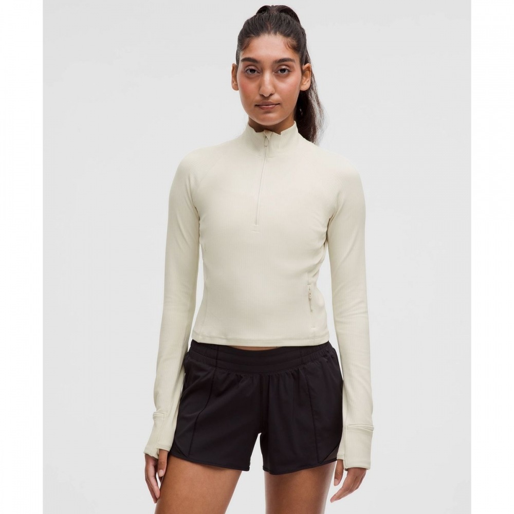 イッツ Rulu ラン リブド クロップ ハーフジップ - BONE