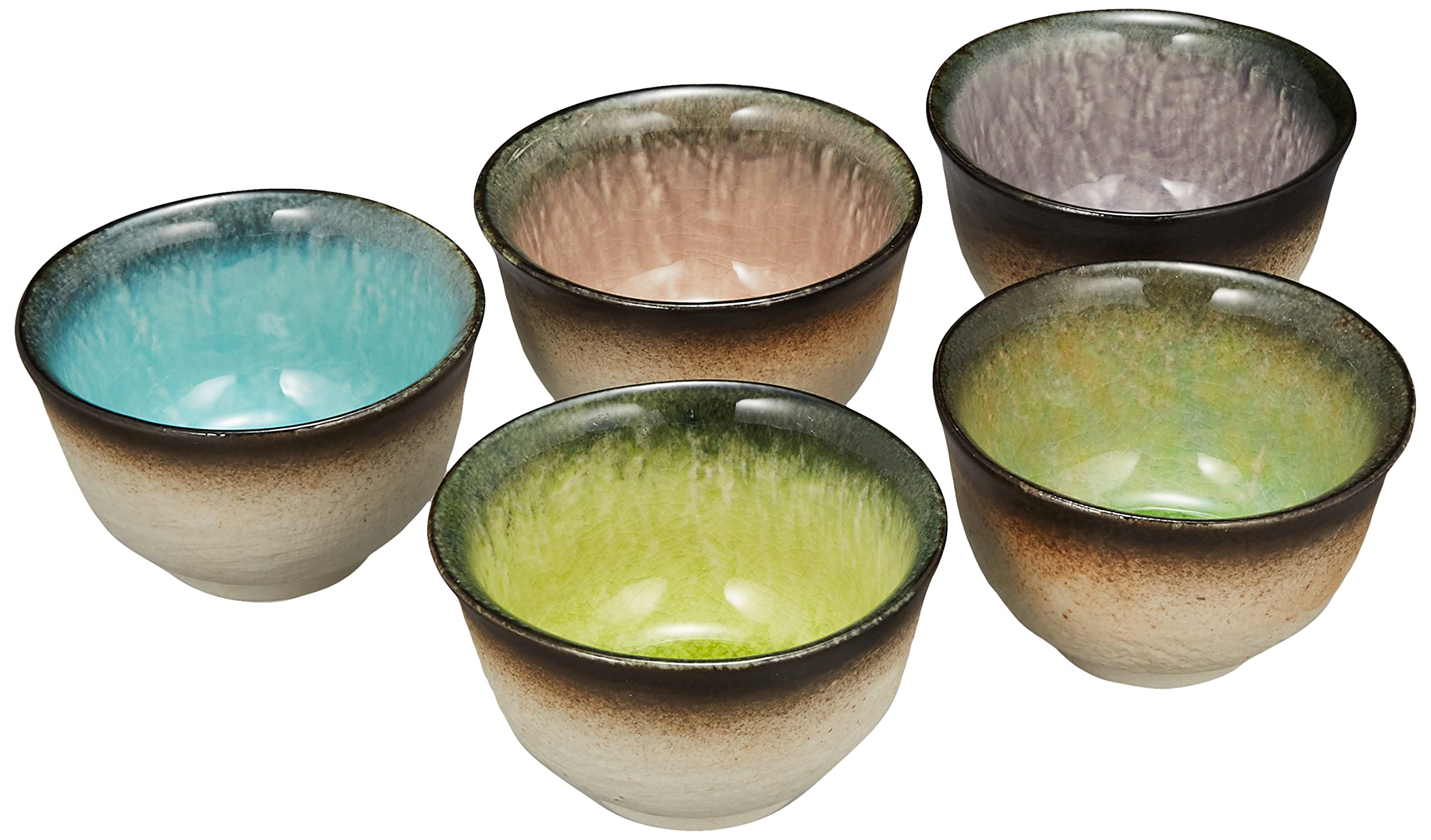 うつわ魯庵 美濃焼 山作窯 「 カラフル五彩」 食器セット 煎茶碗 湯呑み せん茶容量約210ml 5個セット 5色 黒 黄緑 青 日本製 520ー1002