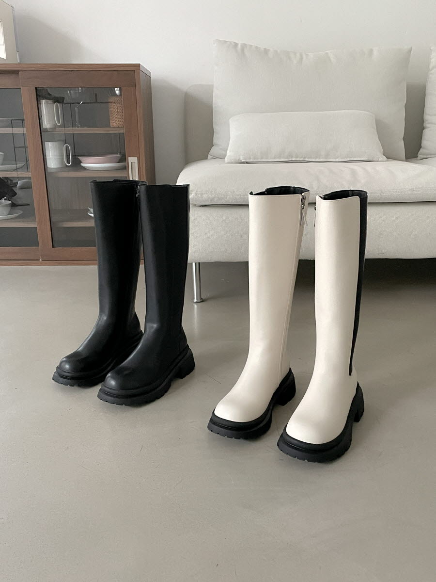 Side banding long boots (Real leather)