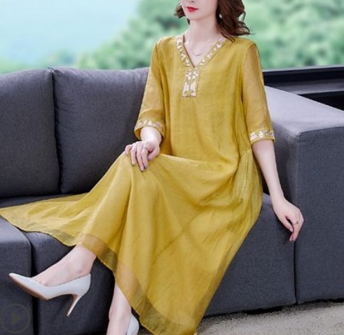 大人可愛いチャイナ服風ワンピース ワンピース ロング丈 袖あり Aライン 刺繍 綿 爽やか 大人スタイル 大人可愛い きれいめ シンプル カジュアル 大人 上品 おしゃれ かっこいい レトロ アジアン