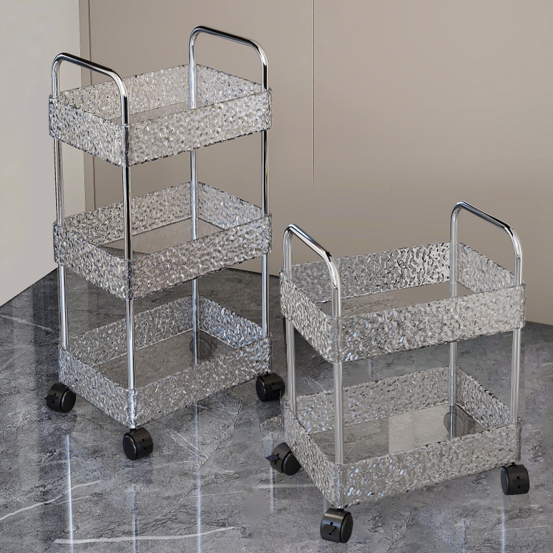 家庭用ルーム用の収納ラックトロリーキッチンバスルームバスルーム床多層収納ラック波形と透明な小さなプッシュ