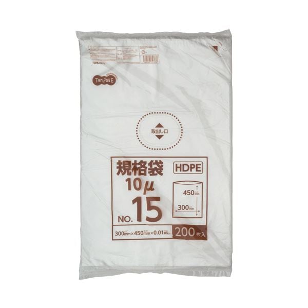（まとめ）TANOSEE HDPE規格袋 紐なし15号 ヨコ300タテ450厚み0.01mm 1パック（200枚）10セット