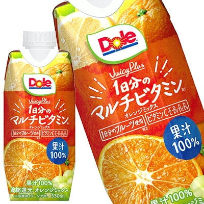 メグミルク Dole Juicy Plus 1日分のマルチビタミン オレンジジュース ミックスジュース ドール フルーツジュース 果汁100％ 330mlボトル缶24本[12本2箱
