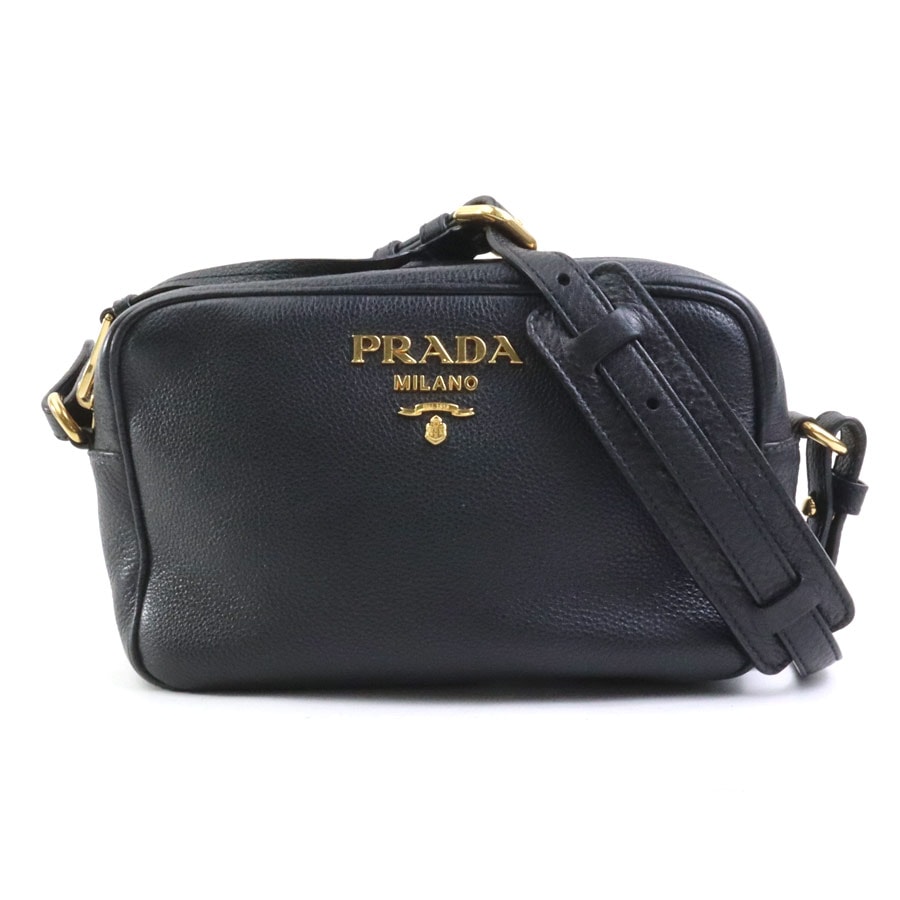 プラダ PRADA 斜め掛けショルダーバッグ レザー ブラック ゴールド レディース e59113a
