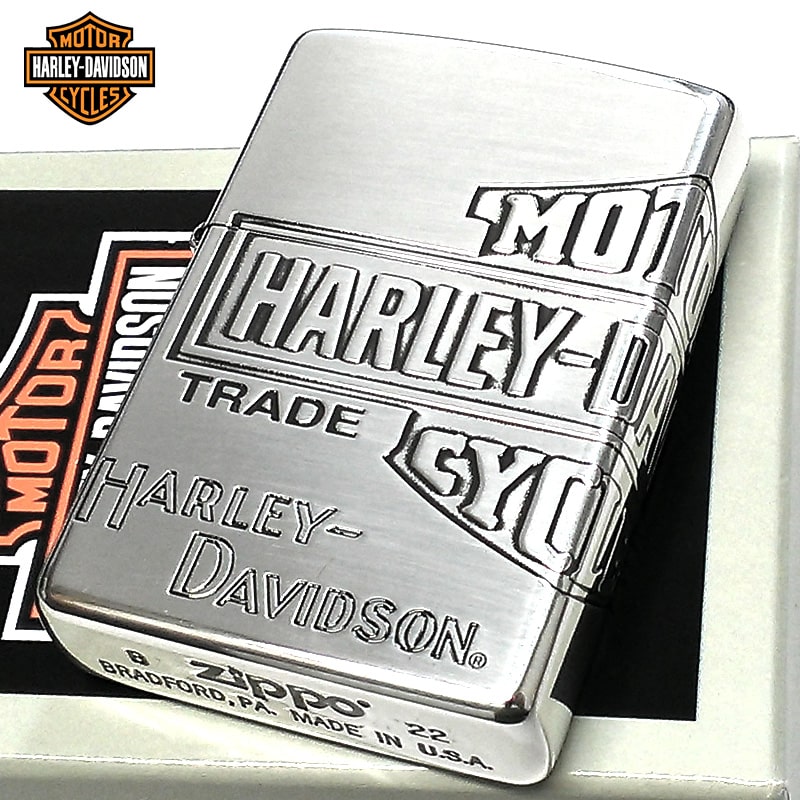 ZIPPO ライター ハーレー ダビッドソン 3面彫刻 ロゴ ジッポ シルバー燻し HARLEY-DAVIDSON かっこいい 彫刻 渋い おしゃれ 銀 メンズ ギフト プレゼント