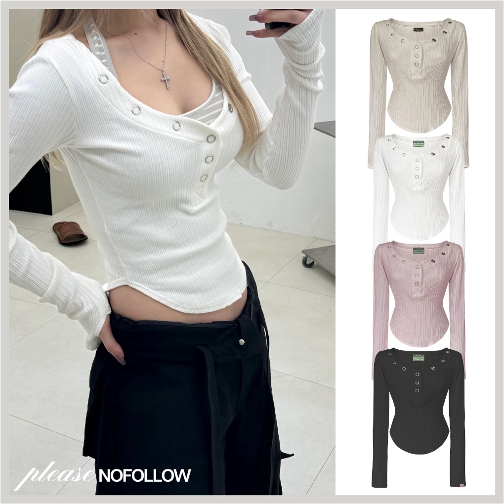 BUNNY SNAP TOP 無地 長袖 ラウンドネック Tシャツ・カットソー