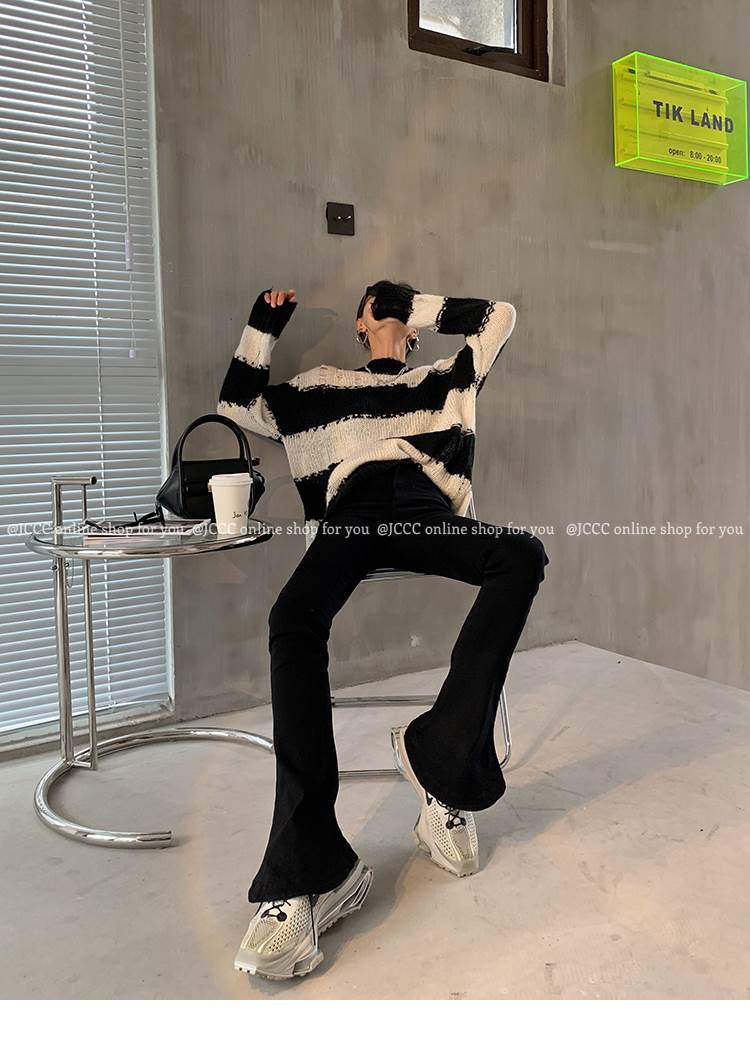 セーター ストライプ トップス プルオーバー ニット 長袖 襟なし 個性的 レディース 大人可愛い きれいめ かっこいい ラフ ボーイッシュ スポーティー 秋 20代 30代 ママ カジュアル 着回し