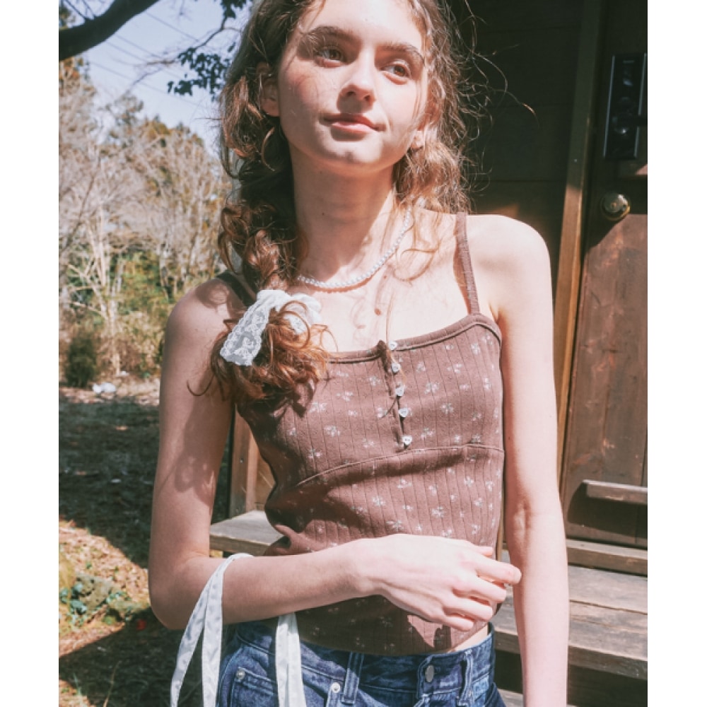 Ronron ハートボタンゴルジスリーピーアイレットブラウン