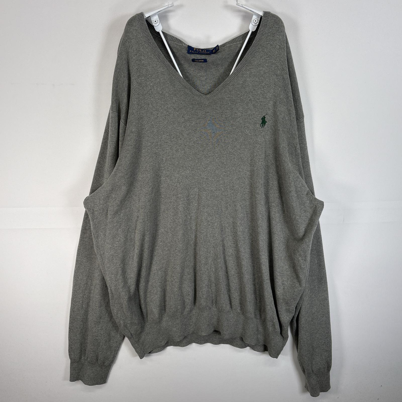 古着 長袖 セーター ロゴ 刺繍 大きいサイズ Vネック XLT TALL グレー 無地 メンズ