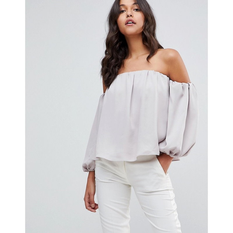 エイソス レディース トップス オフショルダー【ASOS Satin Off Shoulder Top with Balloon Sleeve】Silver エイソス レディース トップス オフショルダー【ASOS Satin Off Shoulder Top with Balloon Sleeve】Silver