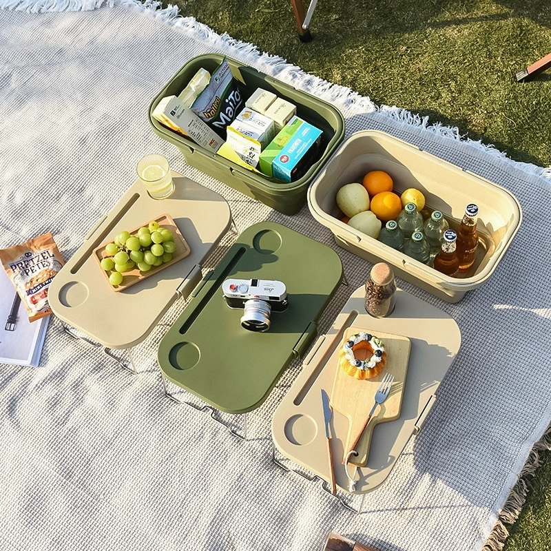 ピクニック バスケット 収納バスケット 3way 持ち運び テーブル キャンプ 収納ケース 多機能 コンパクト収納 収納ボックス 持ち運び 蓋付き 折り畳みテーブル 折り畳みバスケット 折りたたみバス