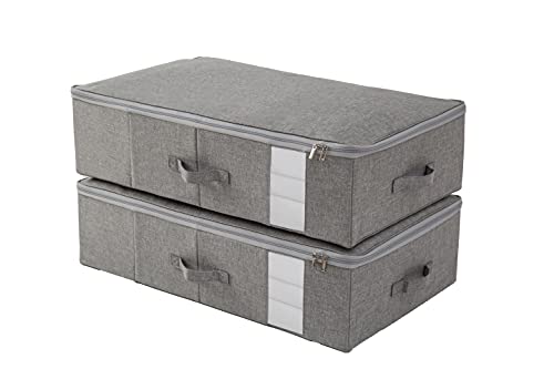 TIANZONG収納ボックス 収納ケース 大容量 衣類収納 折りたたみ 取っ手付き ふた付き おしゃれ 布製 衣装ケース 透明窓付き ファスナー (グレー, 幅70×奥行42×高さ18cm ２点セット 5,312円