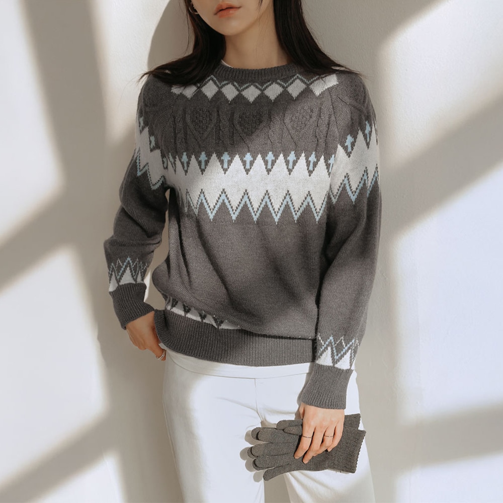 ボニートノルディックラグランラウンドニット