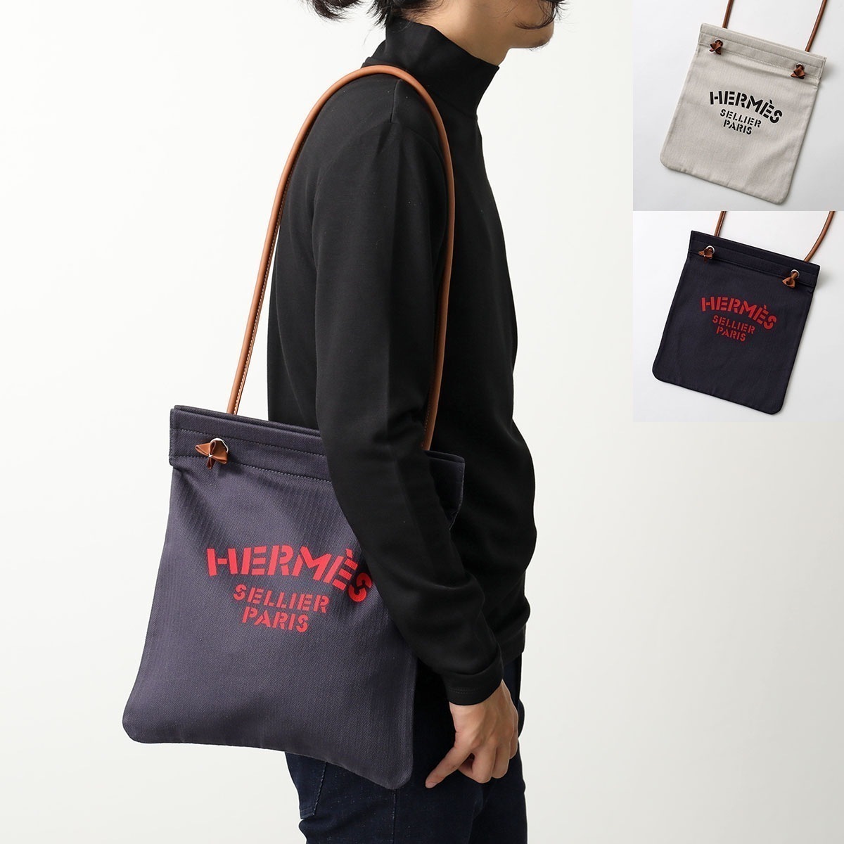 HERMES エルメス ALINE ショルダーバッグ アリーヌ ALINE MM 068487CK37 メンズ キャンバス ステンシルロゴ トートバッグ 鞄 カラー2色