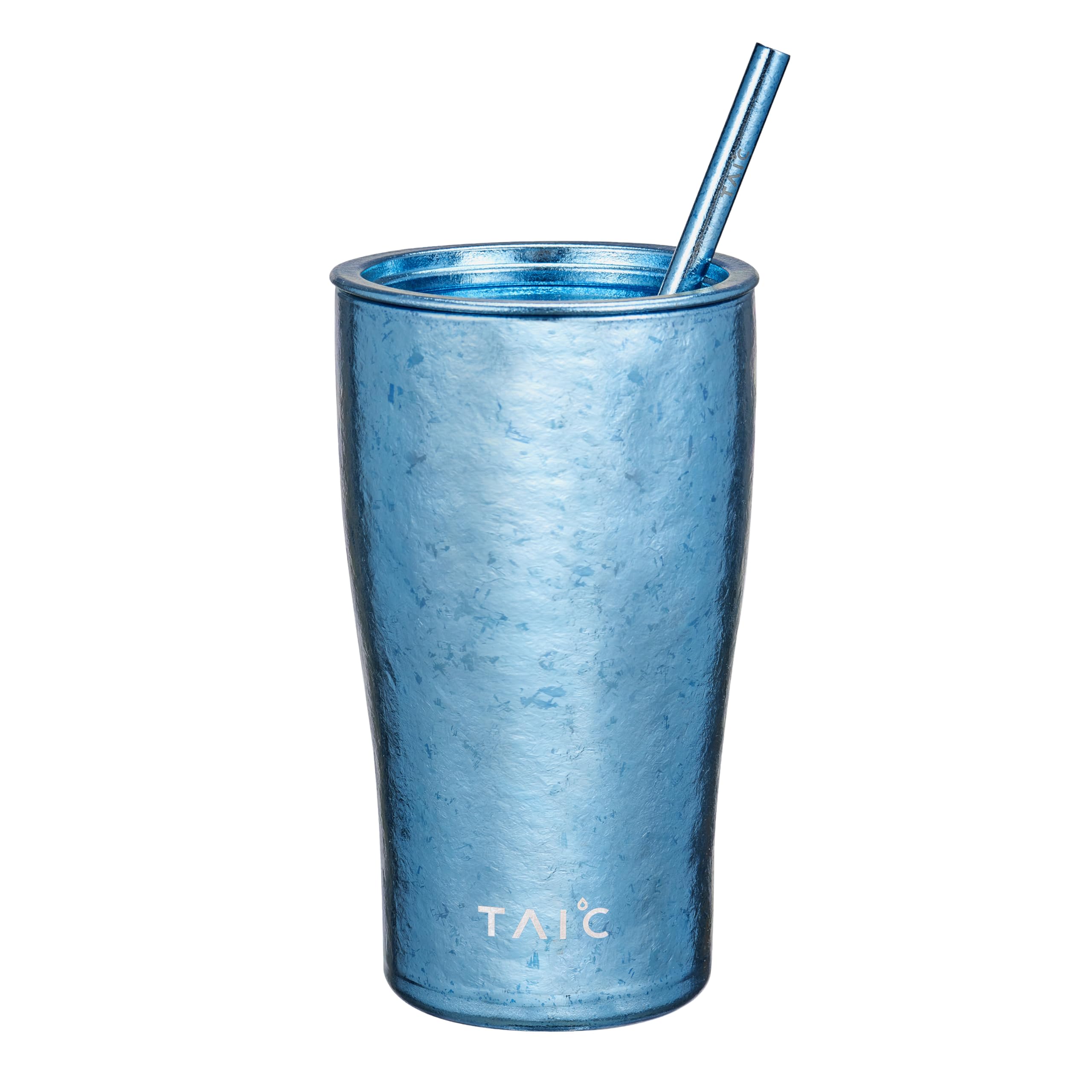 TAIC 真空チタン シッピー マグ タンブラー 蓋・ストロー付 アイスコーヒー 日本酒 タンブラー 大容量 二重壁 非凝縮 タンブラー アウトドア オフィス 家庭用（蒼穹藍）